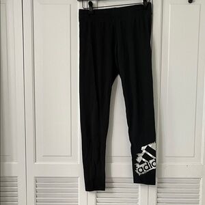 adidas Black Kids Leggings with White Logo Accent